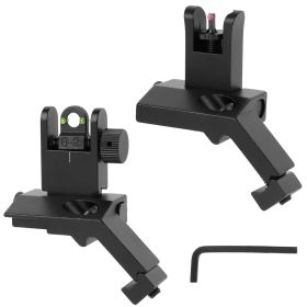 45 Degree Offset Rear Front Flip Up Sights Fiber Optics Aluminum Sights Tactical Folding Back Up Sight Set with Red Green Dots Fit Picatinny Weav