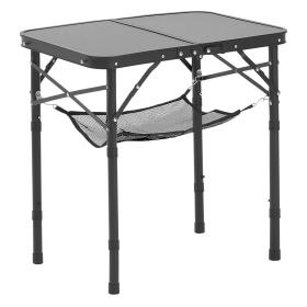 VEVOR Folding Camping Table, Adjustable Height Portable Side Tables, Aluminum MDF Beach Table with Mesh Layer, Carrying Handle