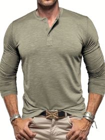 Men's Long-sleeved Henry Collar T-shirt (Option: Matcha color-L)