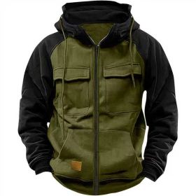 Men's Hoodie Youth Sports Multi-pocket Workwear (Option: Forest Green-XL)