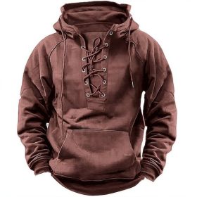 Ins Lace-up Hoodie Casual Sports Pocket Sweatshirt Men's Long-sleeved Top Clothing (Option: Pink-S)
