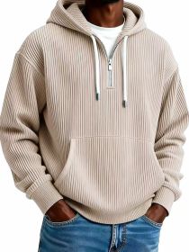 Men's Solid-Colored Corduroy Long-Sleeve Hoodie For Sports And Casual Wear (Option: Khaki-S)