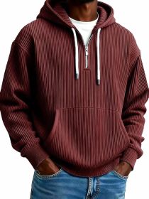 Men's Solid-Colored Corduroy Long-Sleeve Hoodie For Sports And Casual Wear (Option: Wine Red-S)