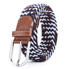 Men Elastic Stretch Waist Belt Black Canvas Stretch Braided Elastic Woven Leather Belt Wide Hot Metal Stretch Belt for Men (Color: N084-WhiteBlueBrown)