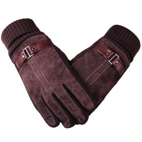 2021 Winter Men's Warm Gloves Genuine Suede Pig Leather Gloves Mittens Male Thick Bike Motorcycle Gloves Men Knitted Guantes (Color: Brown B)