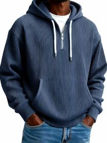 Men's Solid-Colored Corduroy Long-Sleeve Hoodie For Sports And Casual Wear (Option: Navy Blue-M)