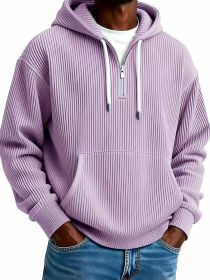Men's Solid-Colored Corduroy Long-Sleeve Hoodie For Sports And Casual Wear (Option: Purple-M)