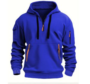 Dropped Shoulder Hooded Sweatshirt Men's Women's Plus Size Loose Pullover Fashion Sweatshirt (Option: Blue-4XL-1pcs)