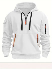 Dropped Shoulder Hooded Sweatshirt Men's Women's Plus Size Loose Pullover Fashion Sweatshirt (Option: White-5XL-1pcs)