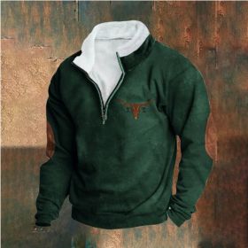 Retro Patchwork Half Cardigan Men's Long-sleeved Sweater (Option: Green-5XL)
