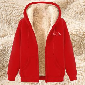 Men's Fleece Hoodie With Fleece Lining, Thick And Warm For Winter, Lamb Fleece For Autumn And Winter (Option: 21 Red-4XL)