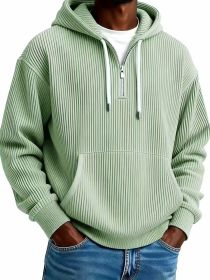 Men's Solid-Colored Corduroy Long-Sleeve Hoodie For Sports And Casual Wear (Option: Gray Green-M)