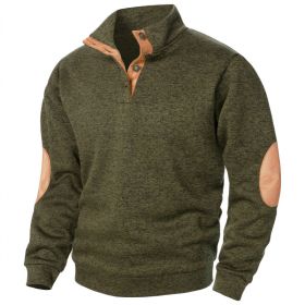 Men's Stand Collar Knitted Joint Stitching Casual Jacquard Cardigan Sweater (Option: Army Green-XXXL)