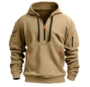Dropped Shoulder Hooded Sweatshirt Men's Women's Plus Size Loose Pullover Fashion Sweatshirt (Option: Khaki-XXL-1pcs)