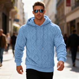 Plush Hooded Sweatshirt Winter Warm Long-sleeved Pullover Top Men's Casual Solid Color Fleece Hoodie Clothing (Option: Light Blue-XXL)