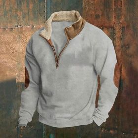 Retro Patchwork Half Cardigan Men's Long-sleeved Sweater (Option: Gray-2XL)