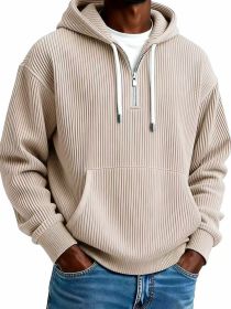 Men's Solid-Colored Corduroy Long-Sleeve Hoodie For Sports And Casual Wear (Option: Khaki-XL)