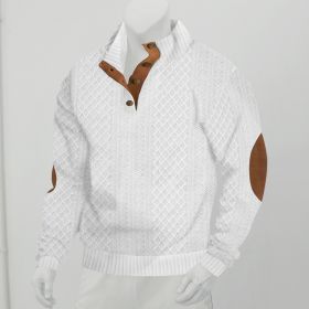 Stand Collar Long Sleeve Jacquard Knitted Pullover Sweater (Option: White-L)