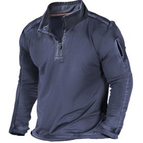 Men's Outdoor Zipper Pocket Long Sleeve Sweater (Option: Dark Blue-2XL)
