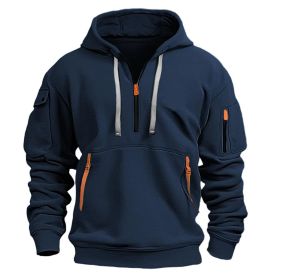 Dropped Shoulder Hooded Sweatshirt Men's Women's Plus Size Loose Pullover Fashion Sweatshirt (Option: Navy Blue-L-1pcs)