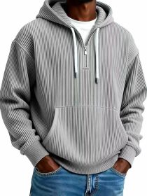 Men's Solid-Colored Corduroy Long-Sleeve Hoodie For Sports And Casual Wear (Option: Gray-5XL)