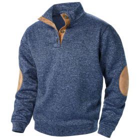 Men's Stand Collar Knitted Joint Stitching Casual Jacquard Cardigan Sweater (Option: Navy Blue-2XL)