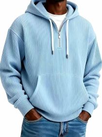 Men's Solid-Colored Corduroy Long-Sleeve Hoodie For Sports And Casual Wear (Option: Sky Blue-XL)