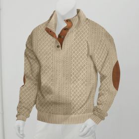Stand Collar Long Sleeve Jacquard Knitted Pullover Sweater (Option: Khaki-XXL)