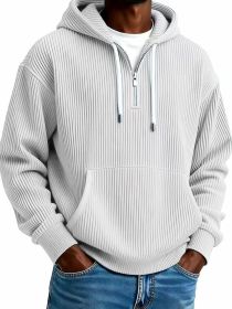 Men's Solid-Colored Corduroy Long-Sleeve Hoodie For Sports And Casual Wear (Option: White-5XL)